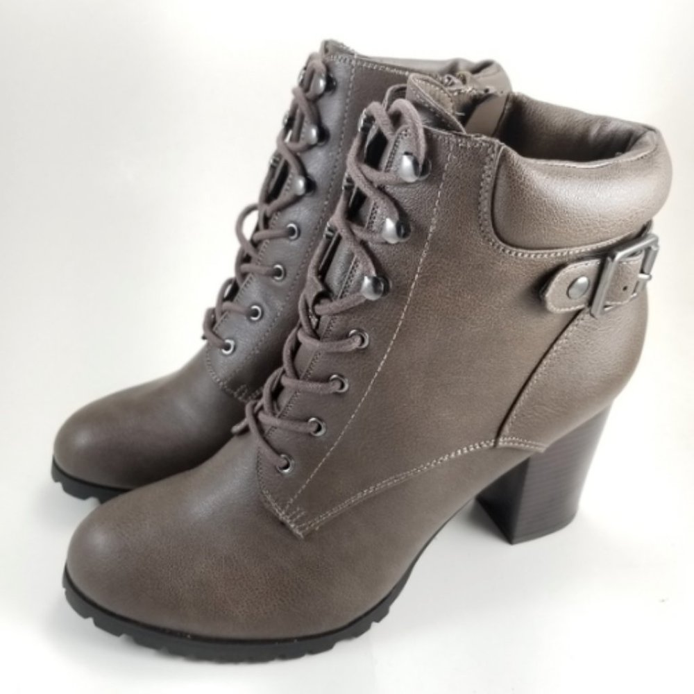 Style & Co. Womens Caitlin Leather Closed Toe Ankle Combat Boots Mink